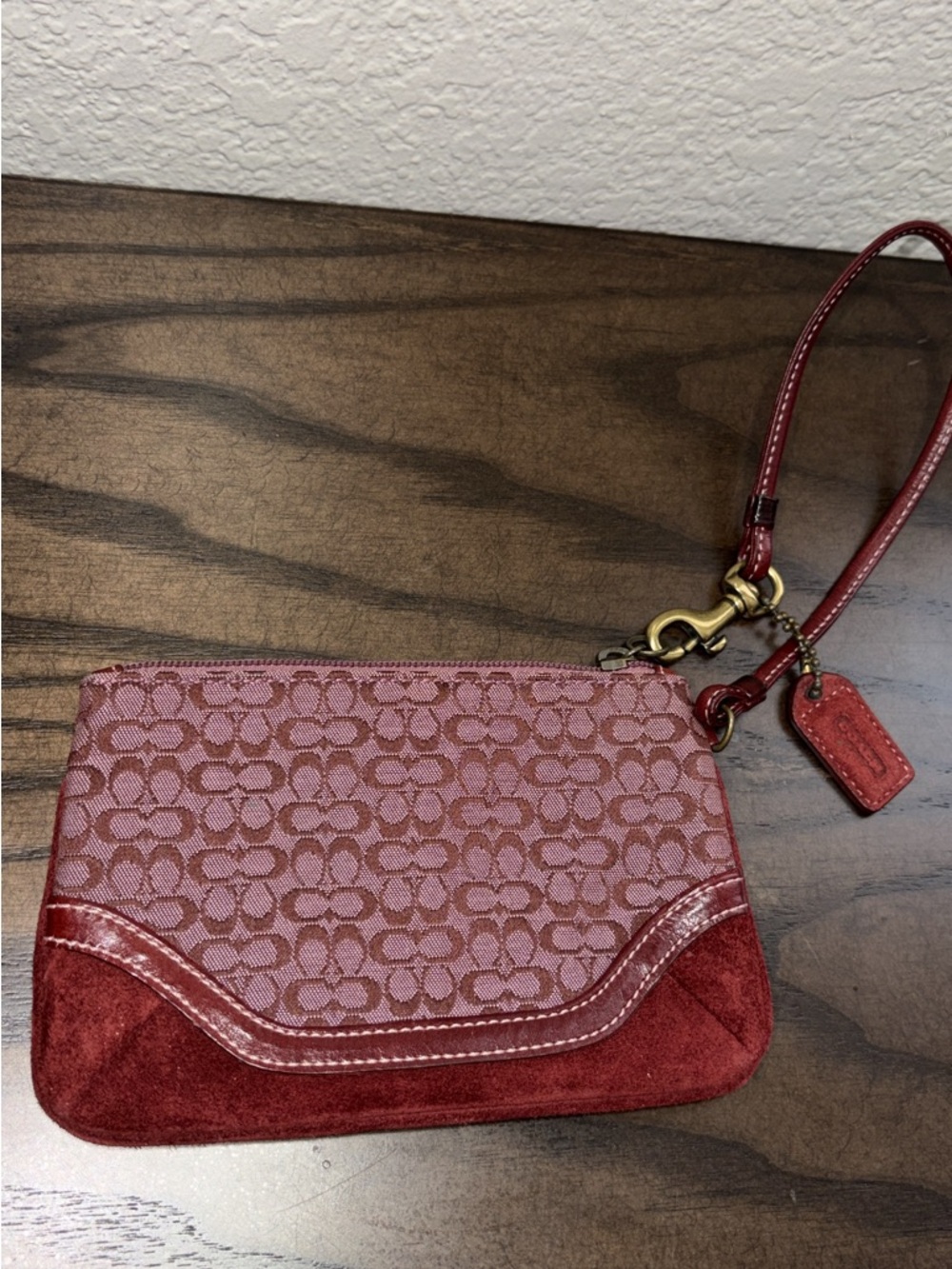 Coach Vintage Red Signature Suede Bottom Wristlet